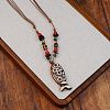 Adjustable Ethnic Handmade Porcelain & Wood White Pendant Waxed Cord Necklaces WG91B87-06-1