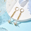 Origami Crane Brass Chain Dangle Earrings with Acrylic Beads EJEW-JE05887-2