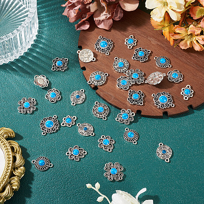 Tibetan Style Alloy with Resin Imitation Turquoise Connector Charms FIND-TAC0035-47AS-05-1