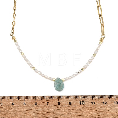Natural Amazonite Teardrop Pendant Necklaces NJEW-JN06438-1