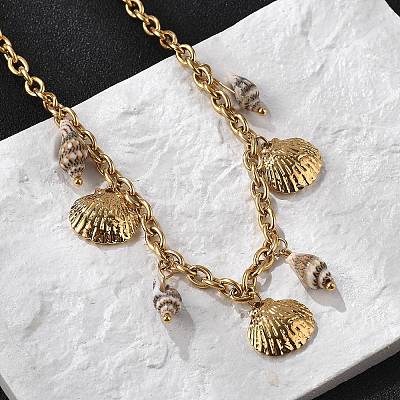 304 Stainless Steel Shell Pendant Necklaces NJEW-Z061-09G-1