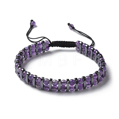 Natural Amethyst and Synthetic Hematite Adjustable Braided Bead Bracelets BJEW-H626-01-10-1