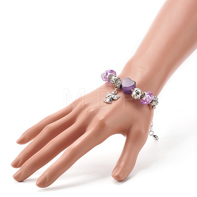 Heart Angel Clover Flowers European Bracelet for Teen Girl Women BJEW-JB06849-05-1