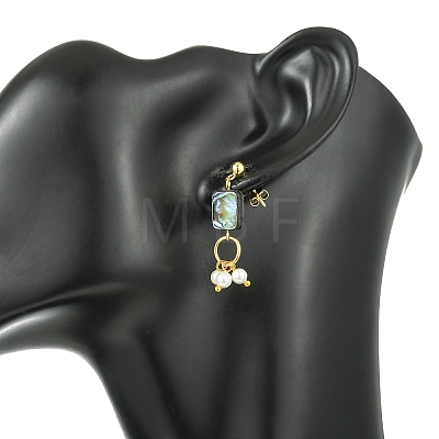 Abalone Shell/Paua Shell & Shell Pearl Beads Dangle Earrings EJEW-JE07327-02-1
