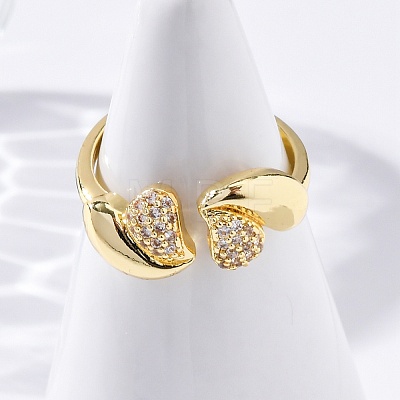 Brass Micro Pave Clear Cubic Zirconia Cuff Rings for Women RJEW-U043-04G-1