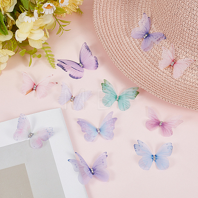 60Pcs 10 Colors Cloth Butterfly Ornament Accessories DIY-CY0004-04-1