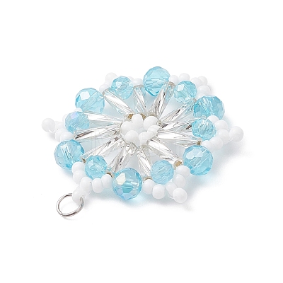 Glass Seed Beaded Snowflake Pendants PALLOY-MZ01080-02-1