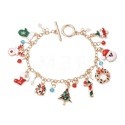 Christmas Alloy Enamel Charm Bracelets BJEW-H634-01B-KCG-1