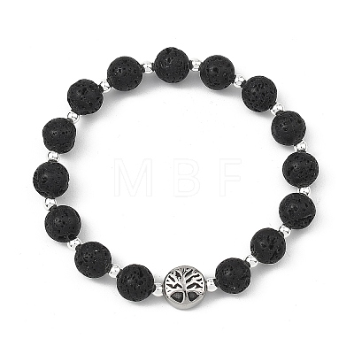 Natural Lava Rock & 304 Stainless Steel & Non-magnetic Synthetic Beads Stretch Bracelets for Women Men BJEW-JB13819-1