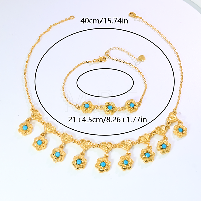 Vintage Brass Heart Flower Pendant Necklace & Bracelet Set for Women RG3291-1