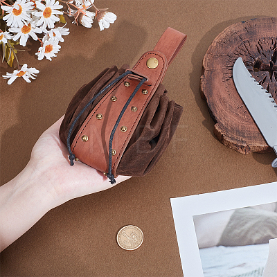Medieval PU Leather Waist Belt Pouches with Alloy Rivets AJEW-WH0678-30A-1