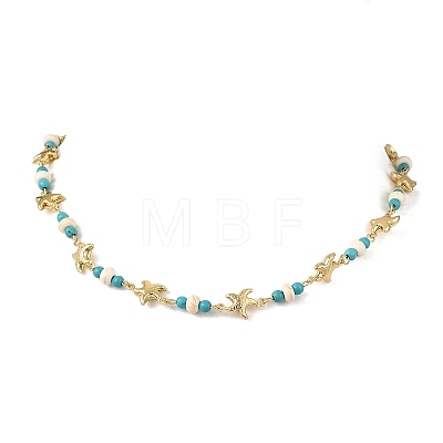Ocean Dyed Synthetic Turquoise Beads & 304 Stainless Steel Link Chain Necklaces GG-NJEW-JN06337-03-1