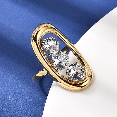 304 Stainless Steel Micro Pave Cubic Zirconia Open Cuff Rings for Women RJEW-K258-12A-G-1