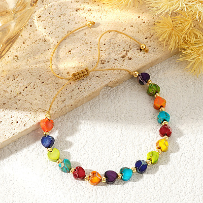 Pride Month Rainbow Heart Resin & Brass Beads Braided Bead Bracelets for Women KI7192-1