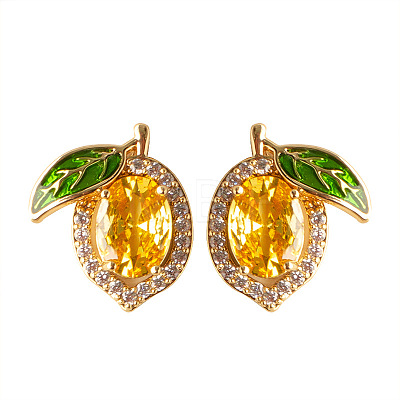 Lemon Brass Cubic Zirconia Stud Earrings FS-WGF100C-02-1