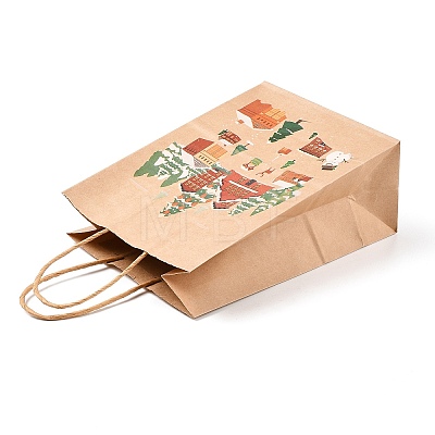 Christmas Theme Printed Kraft Paper Bags with Handles ABAG-M008-08F-1