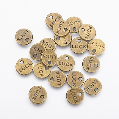 Flat Round Carved Word Luck Tibetan Style Message Charms X-TIBEP-A123975-AB-FF-1