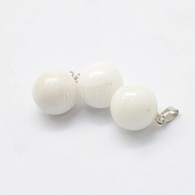 Round Natural White Jade Pendants G-Q434-11-1