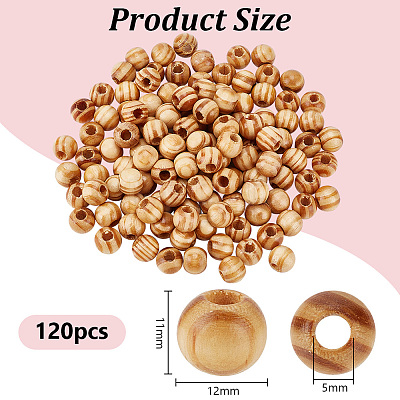 120Pcs Pinewood Large Hole European Beads WOOD-OC0003-81A-1
