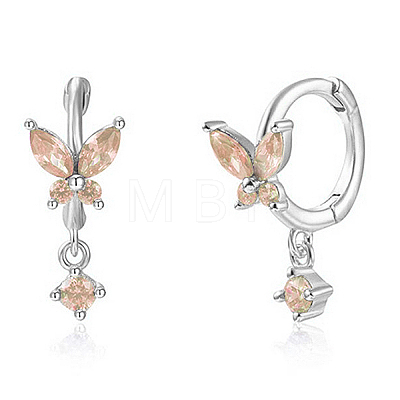925 Sterling Silver Butterfly Hoop Earrings with Cubic Zirconia CY9476-14-1