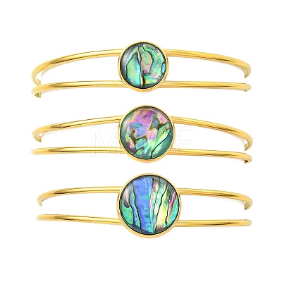 3Pcs 3 Styles Natural Abalone Shell 304 Stainless Steel Open Cuff Bangle Sets with Enamel BJEW-JB14413-01-1
