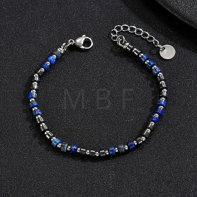 Natural Lapis Lazuli Heishi Beaded Bracelets with 201 Stainless Steel End Chains OQ4301-2-1