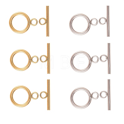 20Sets 2 Colors Ion Plating(IP) 304 Stainless Steel Ring Toggle Clasps STAS-CJ0001-204-1