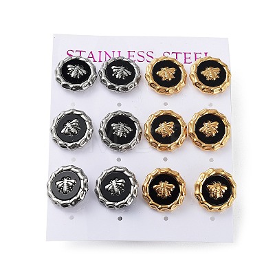 6 Pair 2 Color Bees Acrylic Stud Earrings EJEW-A024-07-1