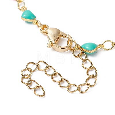 Real 18K Gold Plated Brass Enamel Heart Link Chain Bracelets BJEW-JB09841-1