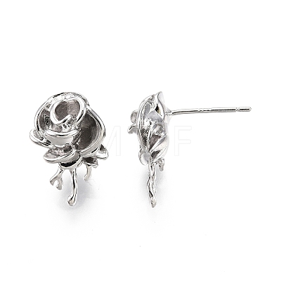 Brass Rose Stud Earrings for Women EJEW-G321-09P-1
