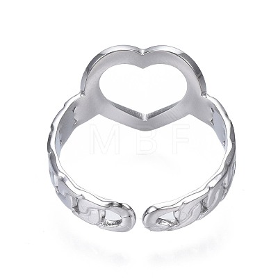 304 Stainless Steel Heart Open Cuff Ring RJEW-T023-55P-1