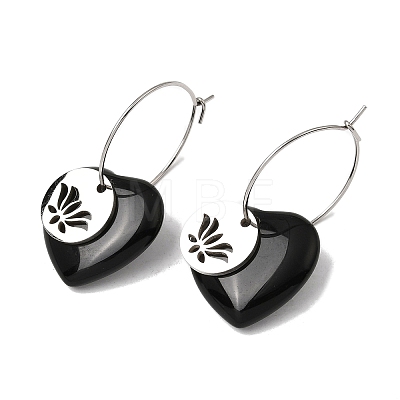 Natural Obsidian & 304 Stainless Steel Hoop Earrings for Women EJEW-G475-02P-05-1