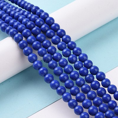 Synthetic Lapis Lazuli Dyed Round Bead Strands G-P070-41-6mm-1-1