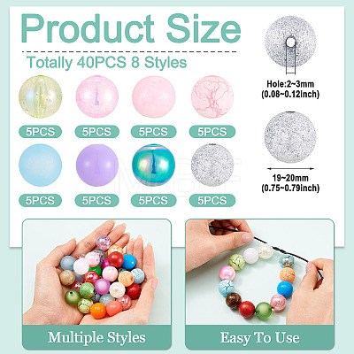 40Pcs 8 Styles Mixed Styles Round Acrylic Beads OACR-TA0005-12-1