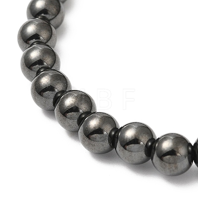 Synthetic Magnetic Hematite Round Beaded Stretch Bracelets BJEW-E080-02B-1