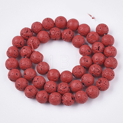 Spray Painted Natural Lava Rock Beads Strands G-N0324-B-05-1