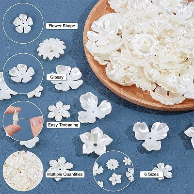  120Pcs 6 Style Flower ABS Plastic Imitation Pearl Bead Caps OACR-NB0001-41-1