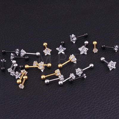 316L Surgical Stainless Steel Clear Cubic Zirconia Star Cartilage Earrings WGC4894-08-1