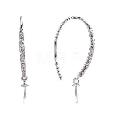 Anti-Tarnish Rhodium Plated 925 Sterling Silver Micro Pave Cubic Zirconia Earring Hooks STER-F041-88P-1