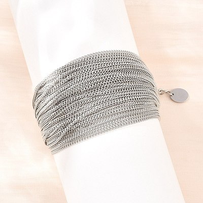 304 Stainless Steel Cuban Chain Multi-strand Bracelets for Women BJEW-D460-01P-1