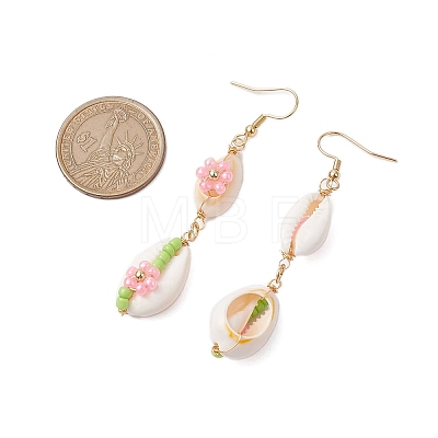 Cowrie Shell Flower Dangle Earrings EJEW-MZ00250-1