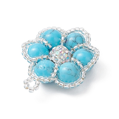 Dyed Synthetic Turquoise Beaded Pendants PALLOY-MZ01188-03-1