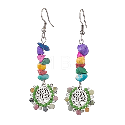 Alloy with Glass with Natural Tourmaline Dangle Earrings EJEW-MZ00218-03-1