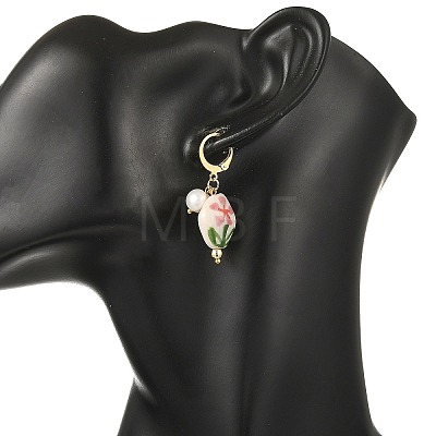 Handmade Porcelain Nuggets & Flower Pendants Dangle Earrings EJEW-JE07319-1