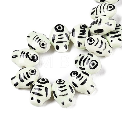 Handmade Printed Porcelain Beads Strand PORC-T133-02F-1