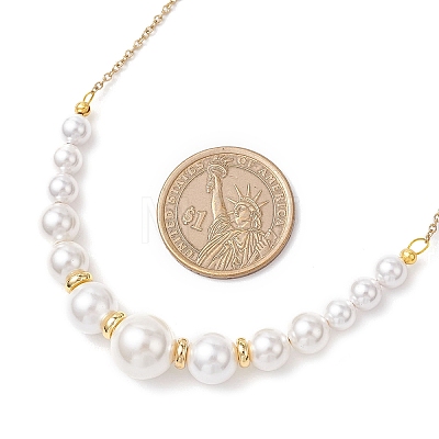 Round White Shell Pearl Graduated Beaded Necklaces for Women NJEW-JN05305-1