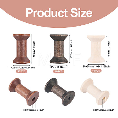 30Pcs 3 Styles Wood Thread Bobbins TOOL-TA0001-21-1