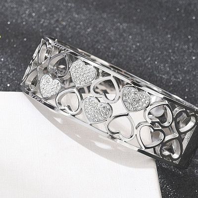 304 Stainless Steel Hinged Bangles with Polymer Clay Rhinestones for Women BJEW-Z080-05P-1