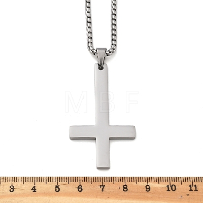 304 Stainless Steel Inverted Cross Pendant Box Chain Necklaces NJEW-NH0001-07P-1