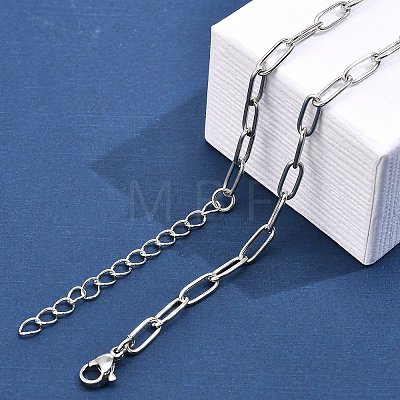 304 Stainless Steel Paperclip Chain Necklaces for Women Men NJEW-G161-01P-1